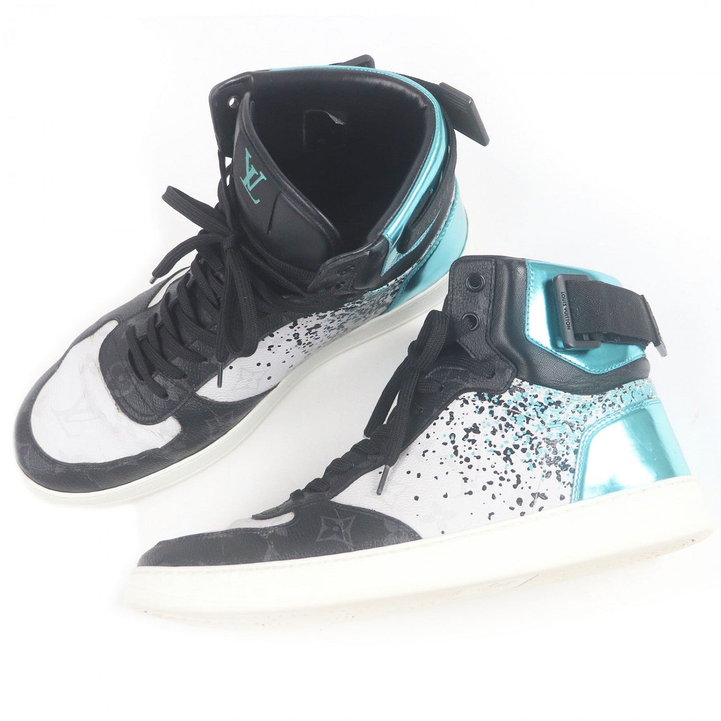 LOUIS VUITTON High cut sneakers leather White black blue LV Rivoli Line 8