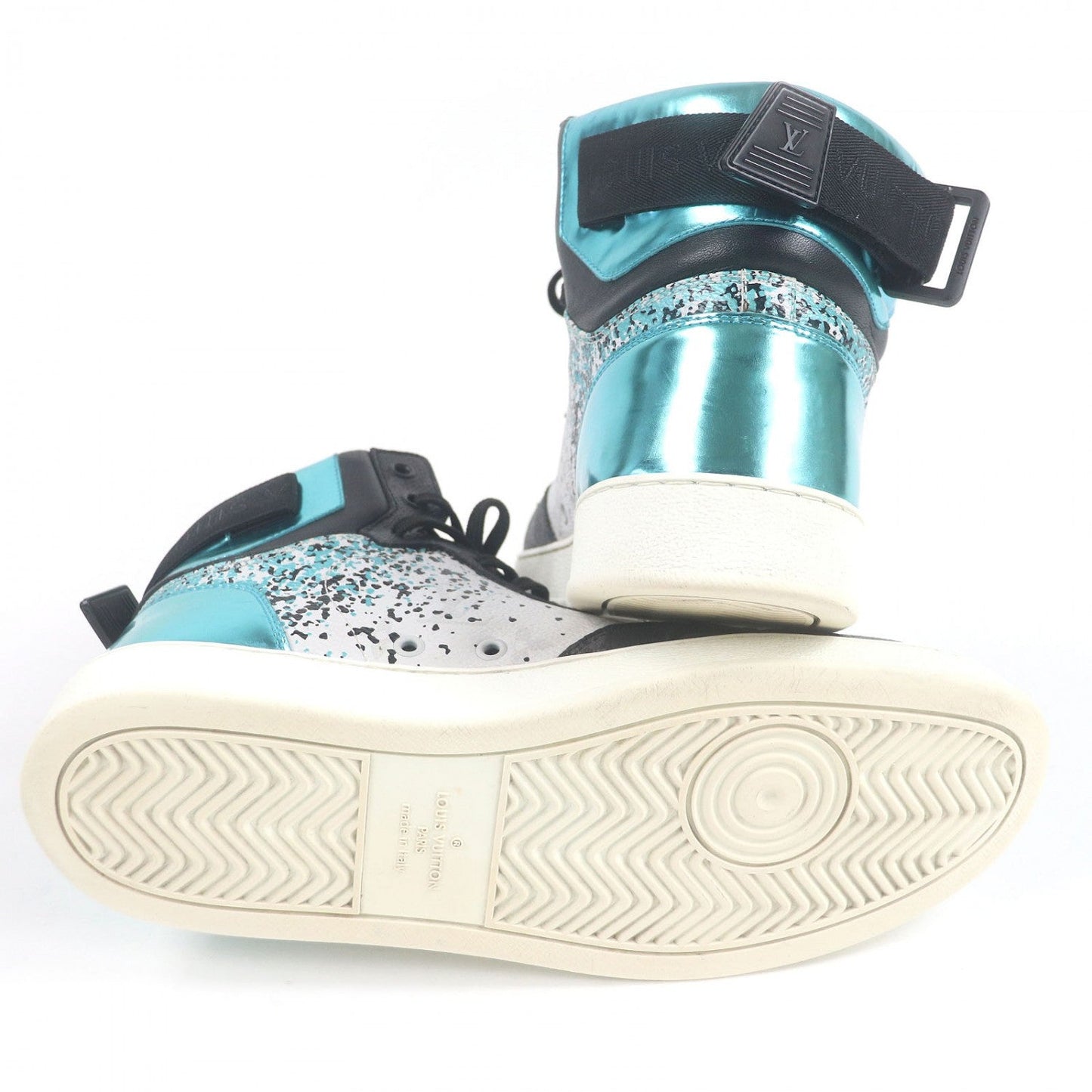 LOUIS VUITTON High cut sneakers leather White black blue LV Rivoli Line 8