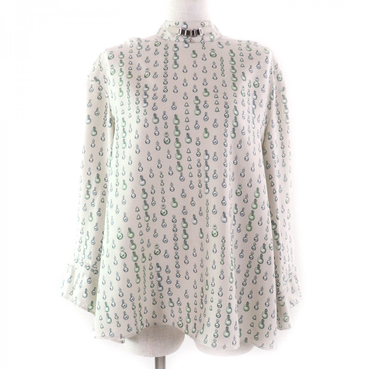 HERMES tops 2H0619DN silk Beige green 38