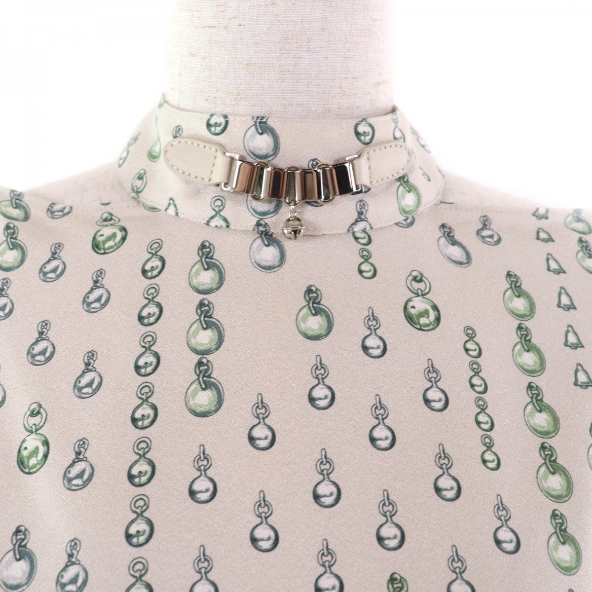 HERMES tops 2H0619DN silk Beige green 38