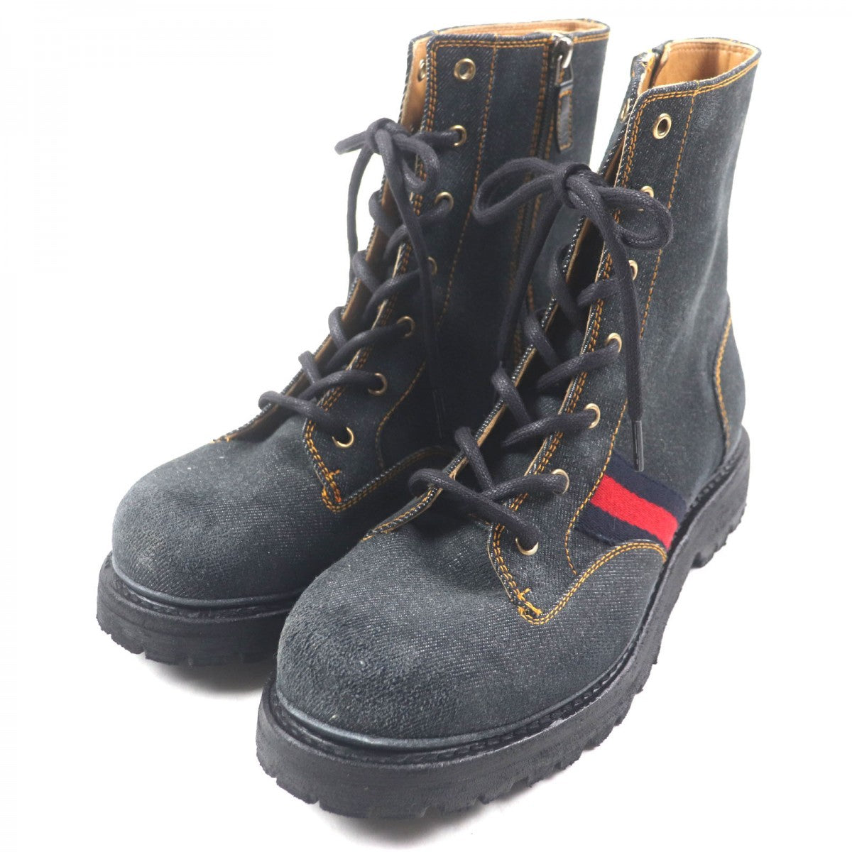GUCCI boots 761989 denim Indigo Shelly Line Web Line 6 1/2