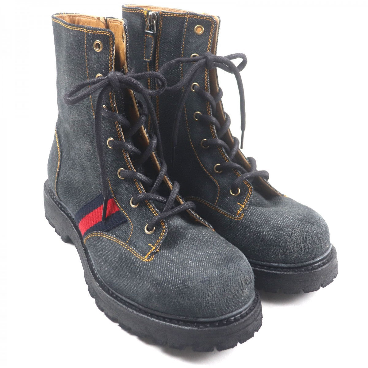 GUCCI boots 761989 denim Indigo Shelly Line Web Line 6 1/2
