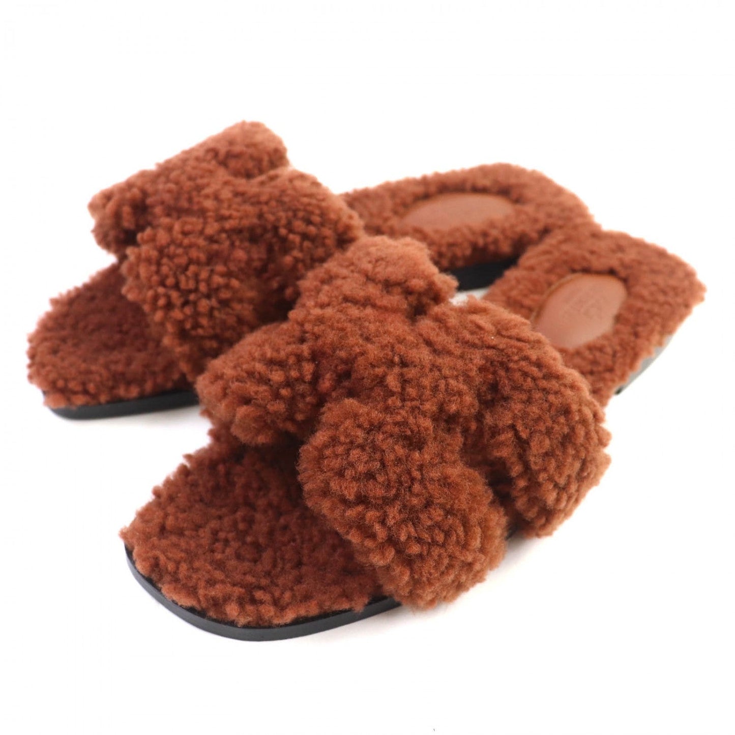 HERMES Sandals Mouton Brown Oran 37