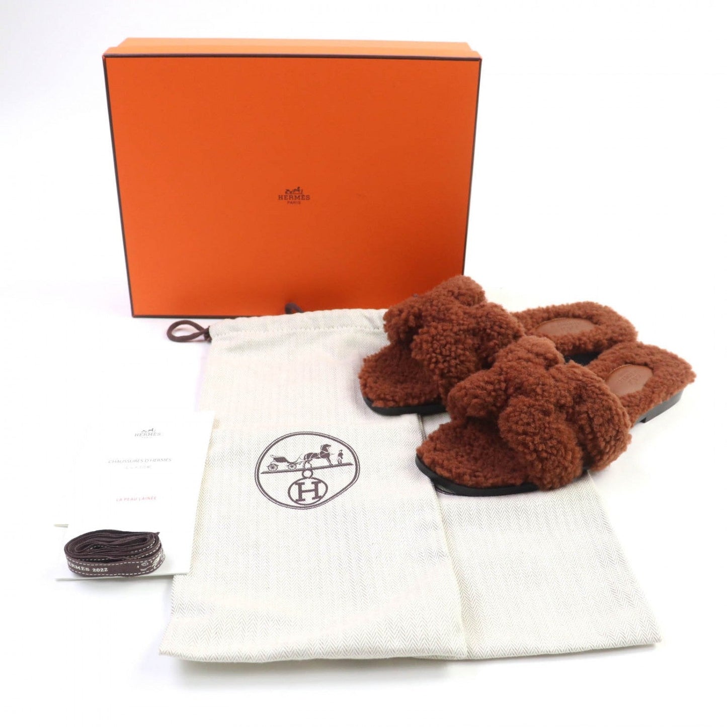 HERMES Sandals Mouton Brown Oran 37