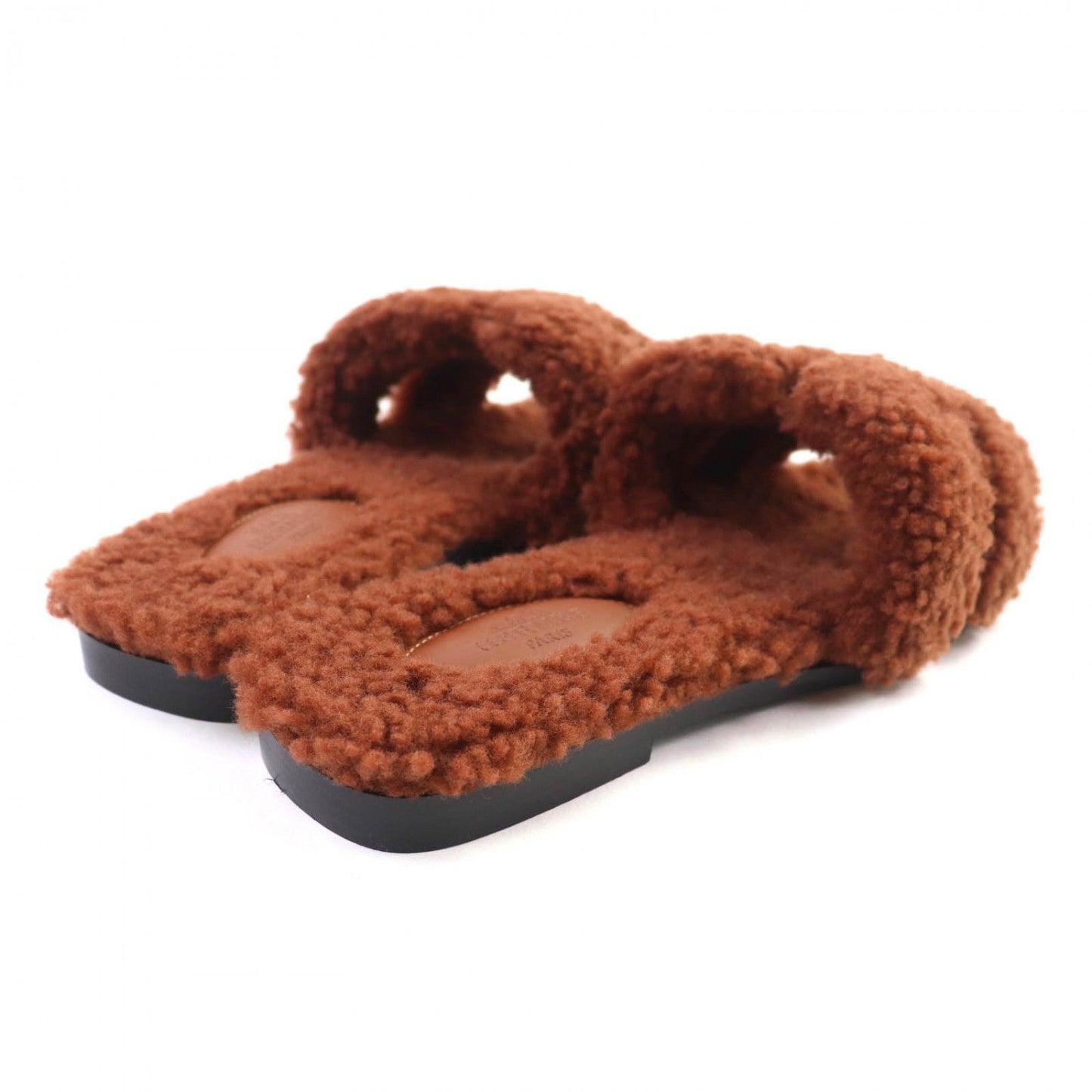 HERMES Sandals Mouton Brown Oran 37