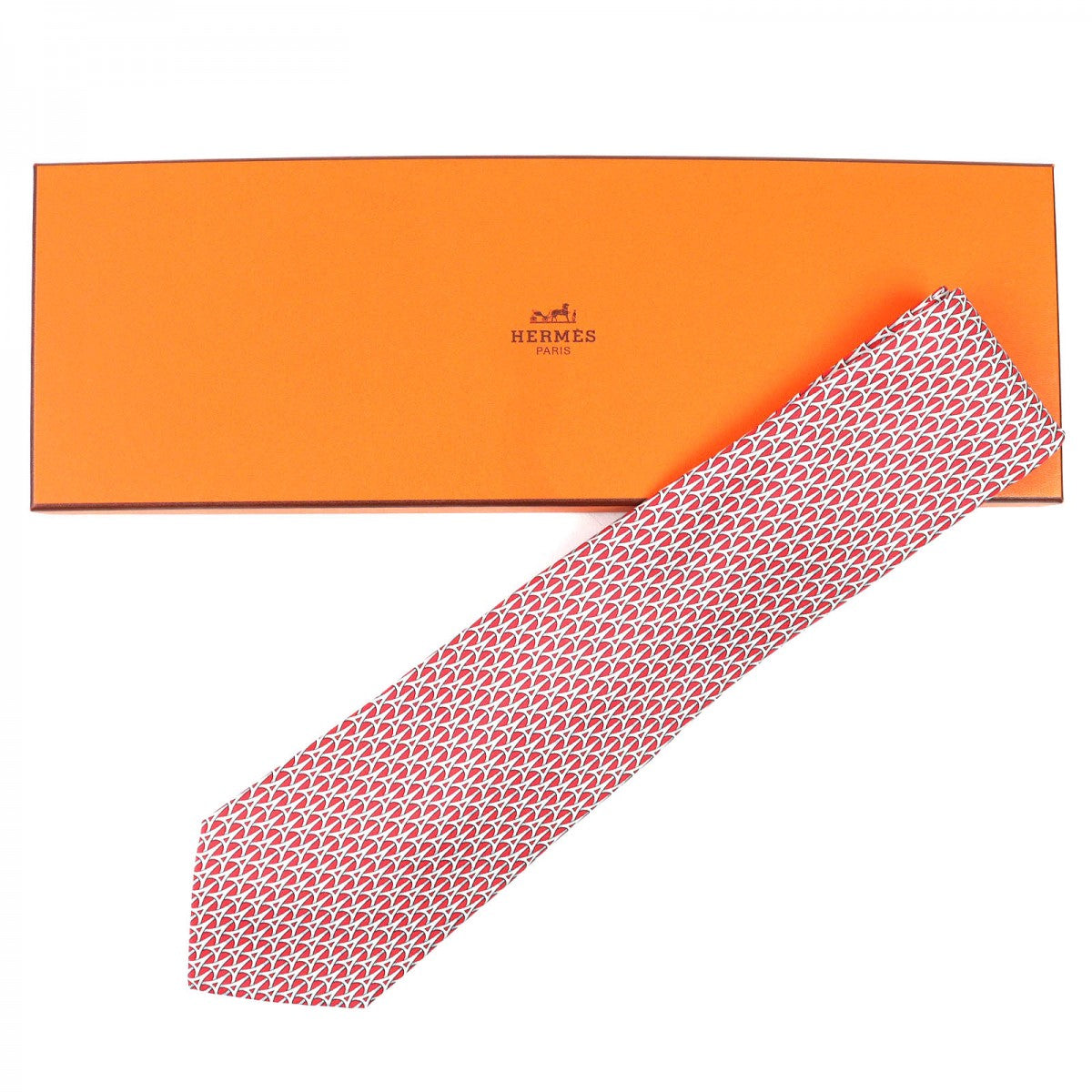 HERMES tie 5265 SA Main: 100% silk Red Tower pattern mens