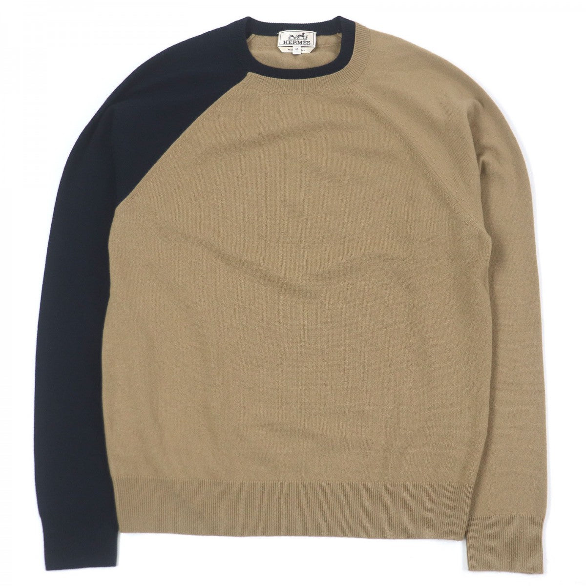 HERMES knit Main: 100% wool Beige navy mens M