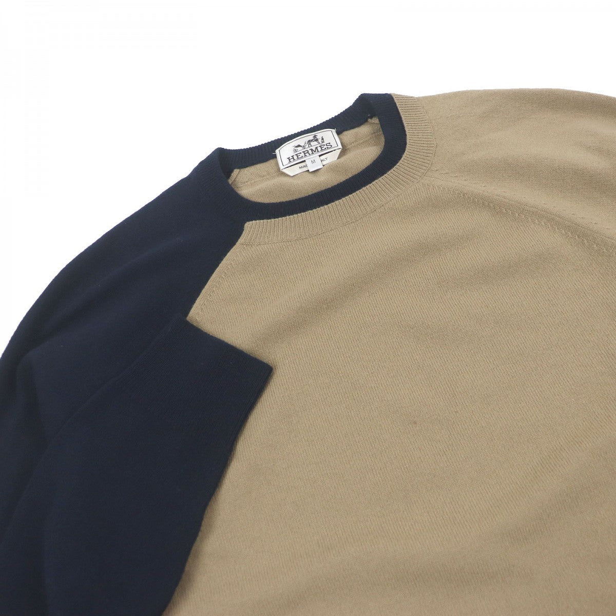 HERMES knit Main: 100% wool Beige navy mens M