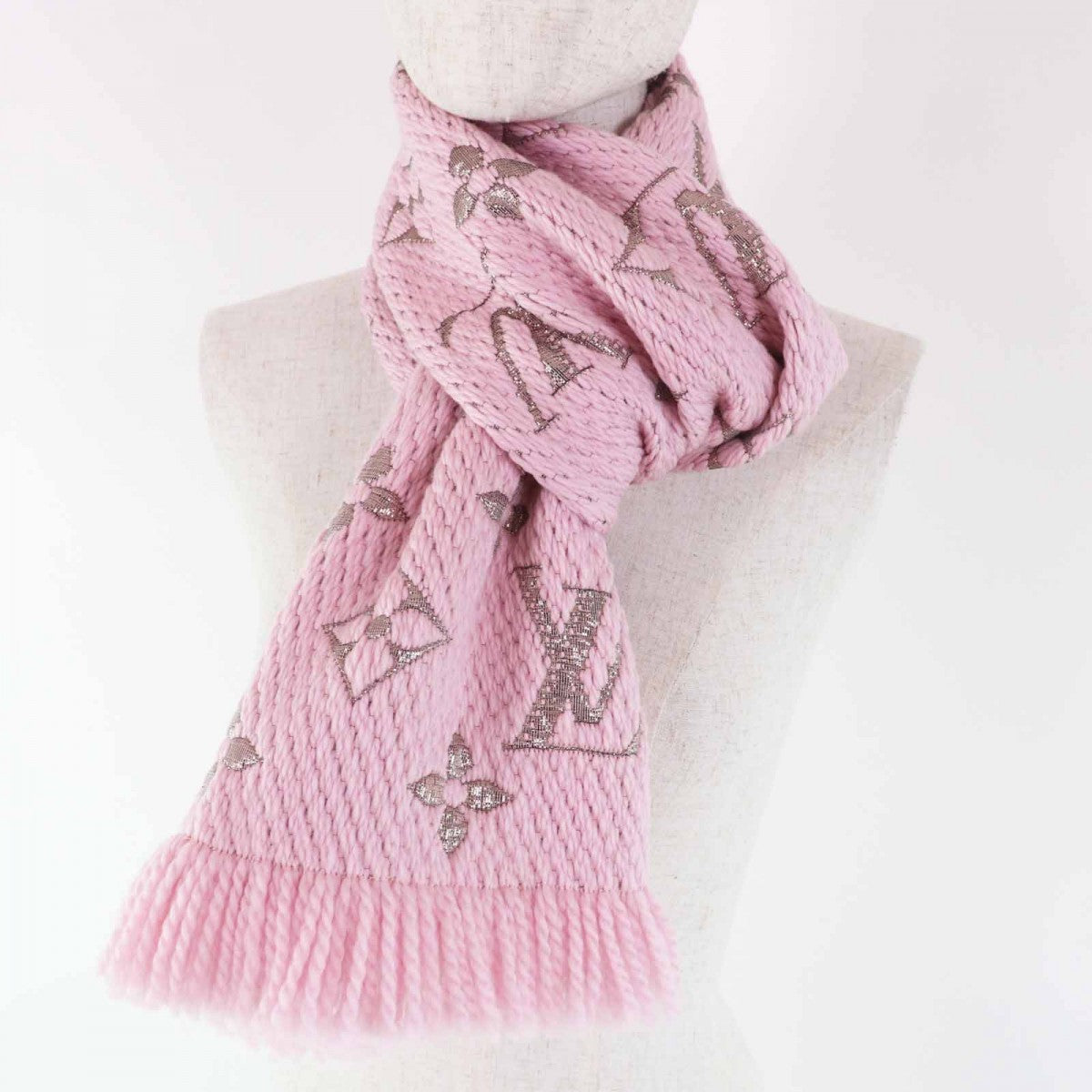 LOUIS VUITTON Scarf M70466 Main: 95% wool, Main: 3% silk, Main: 2% polyester Rose valerine Escalp Logo Mania Shine Women