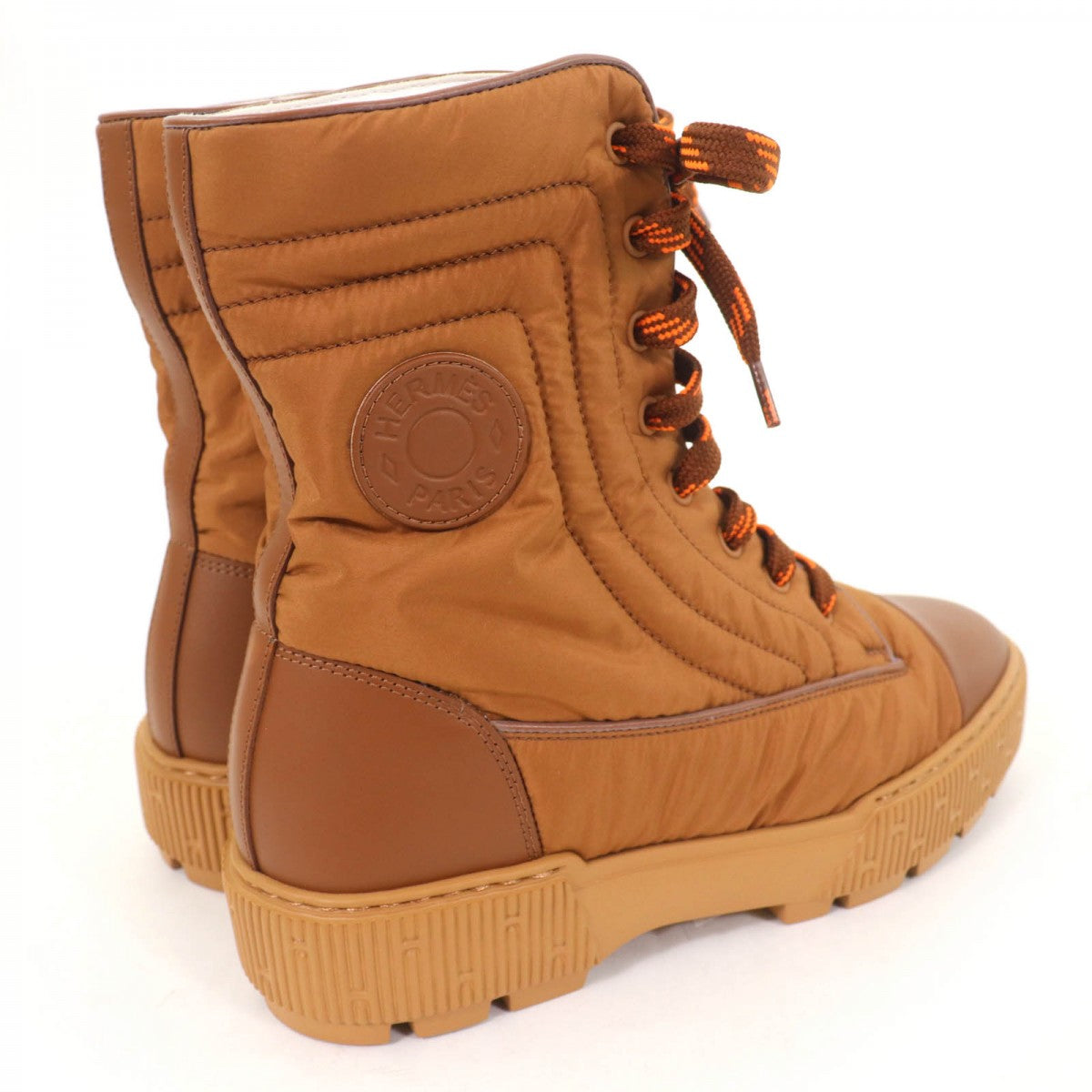 HERMES short boots Fabric , Part:Leather , Brown Quilted Parachute Fabric fresh Women 37
