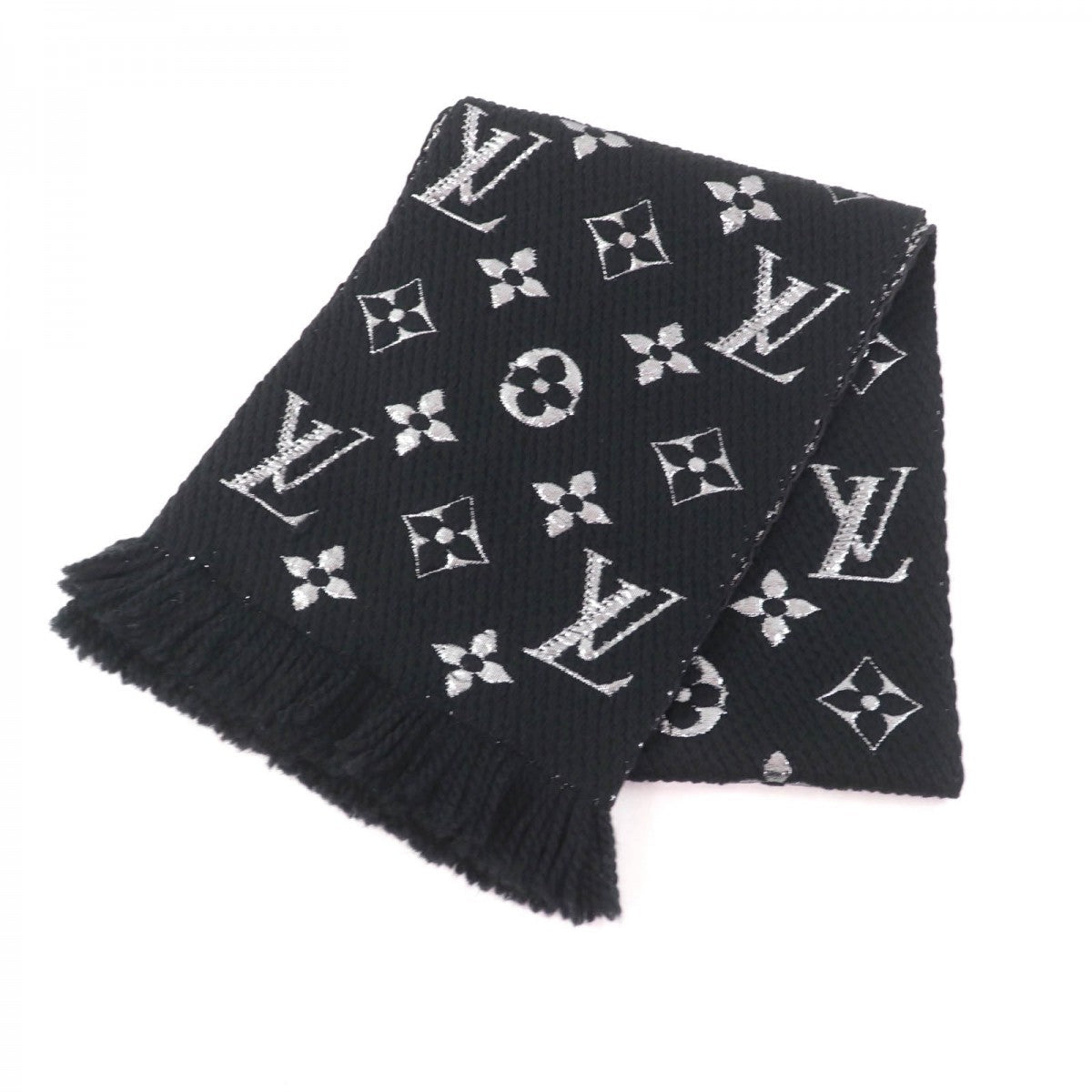LOUIS VUITTON Scarf M75833 Main: 95% wool, Main: 3% silk, Main: 2% polyester Noir Escalp Logo Mania Shine Women