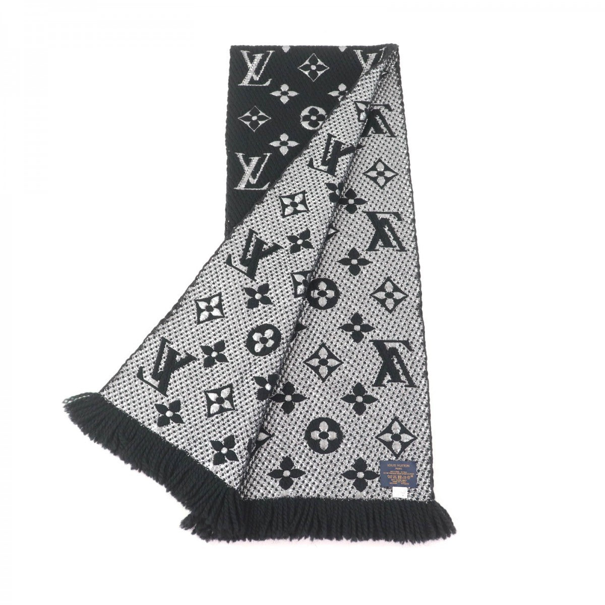 LOUIS VUITTON Scarf M75833 Main: 95% wool, Main: 3% silk, Main: 2% polyester Noir Escalp Logo Mania Shine Women