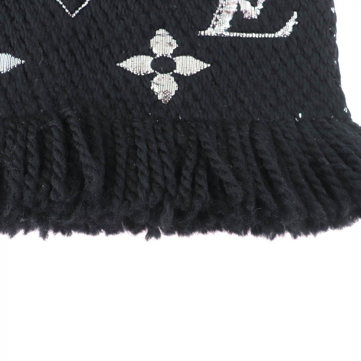 LOUIS VUITTON Scarf M75833 Main: 95% wool, Main: 3% silk, Main: 2% polyester Noir Escalp Logo Mania Shine Women