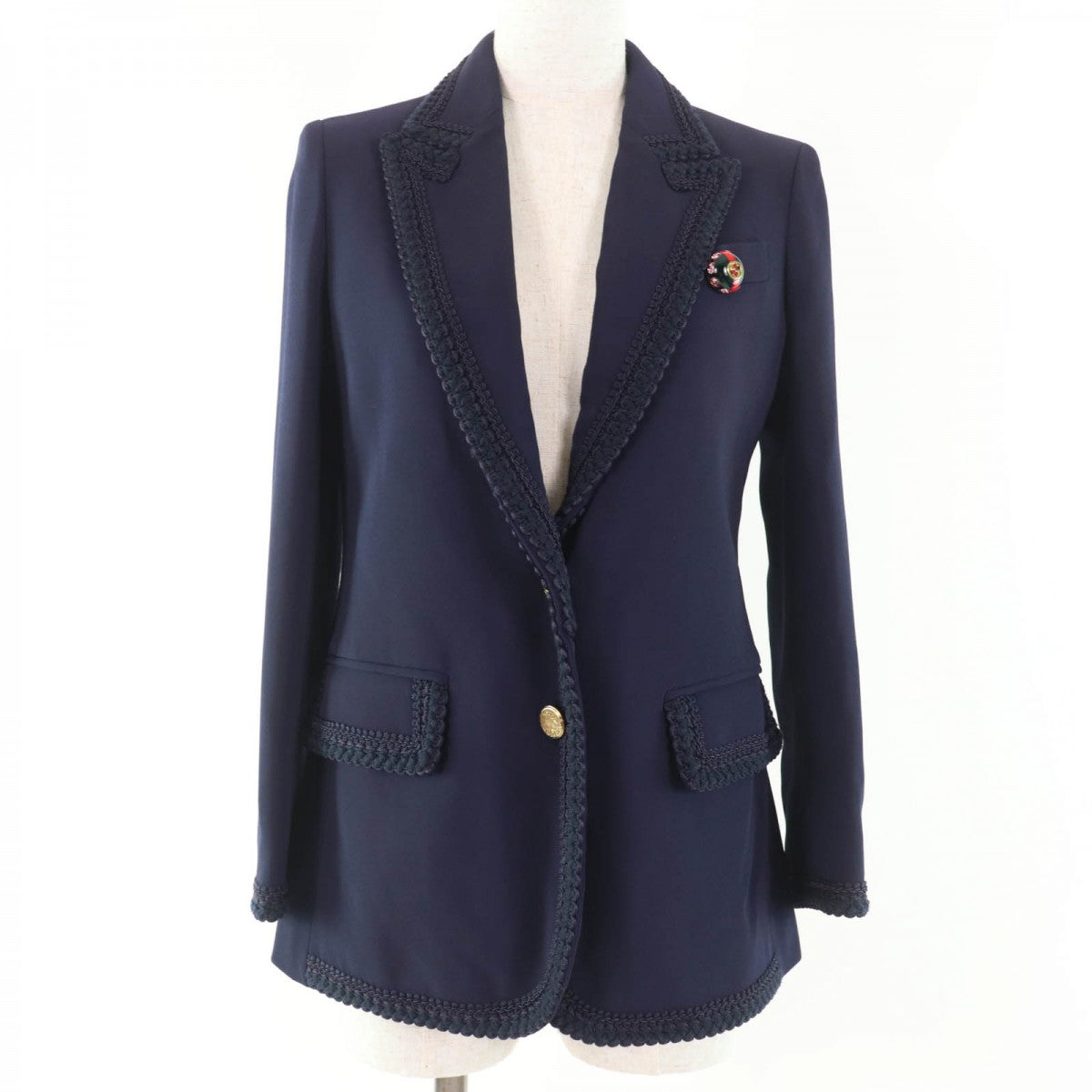 GUCCI tailored jacket 610946 Main: 97% rayon, Main: 3% polyurethane, Part: 69% acetate, Part: 19% cotton, Part: 8% polyester Navy Women 36