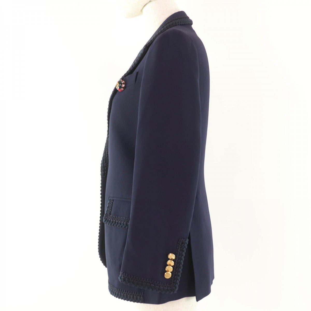 GUCCI tailored jacket 610946 Main: 97% rayon, Main: 3% polyurethane, Part: 69% acetate, Part: 19% cotton, Part: 8% polyester Navy Women 36