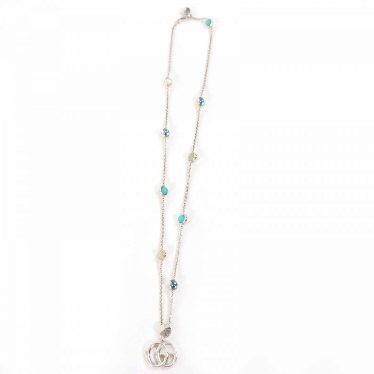 GUCCI Necklace 527399 Main: AG925, Part: Colored stones Silver light blue Double G Mother of Pearl Necklace Women
