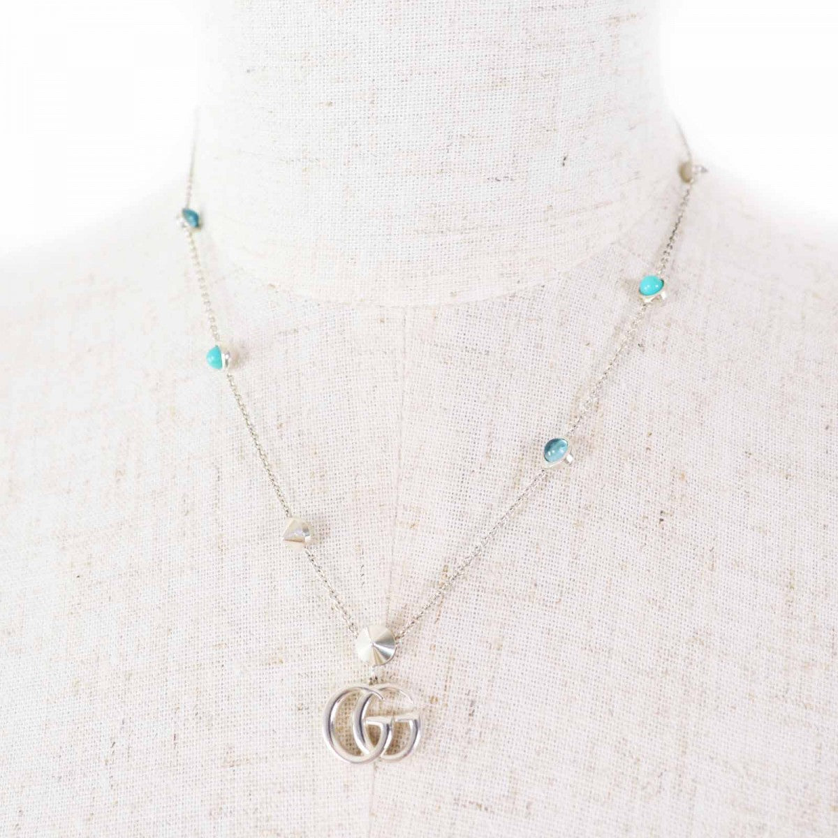 GUCCI Necklace 527399 Main: AG925, Part: Colored stones Silver light blue Double G Mother of Pearl Necklace Women