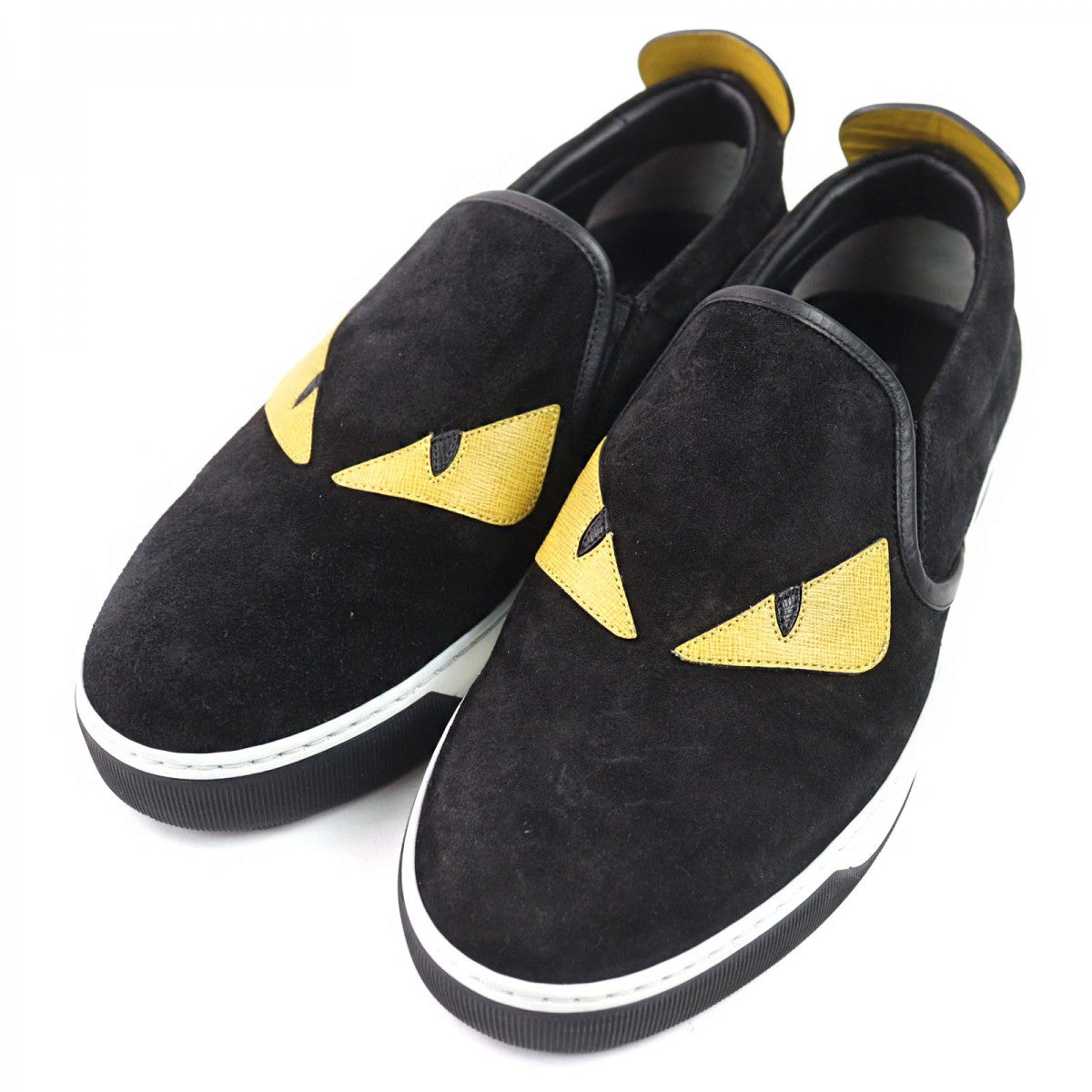 FENDI Slip-on 7E0904 Main: Suede leather Black yellow Monster Bugs Eye mens 5