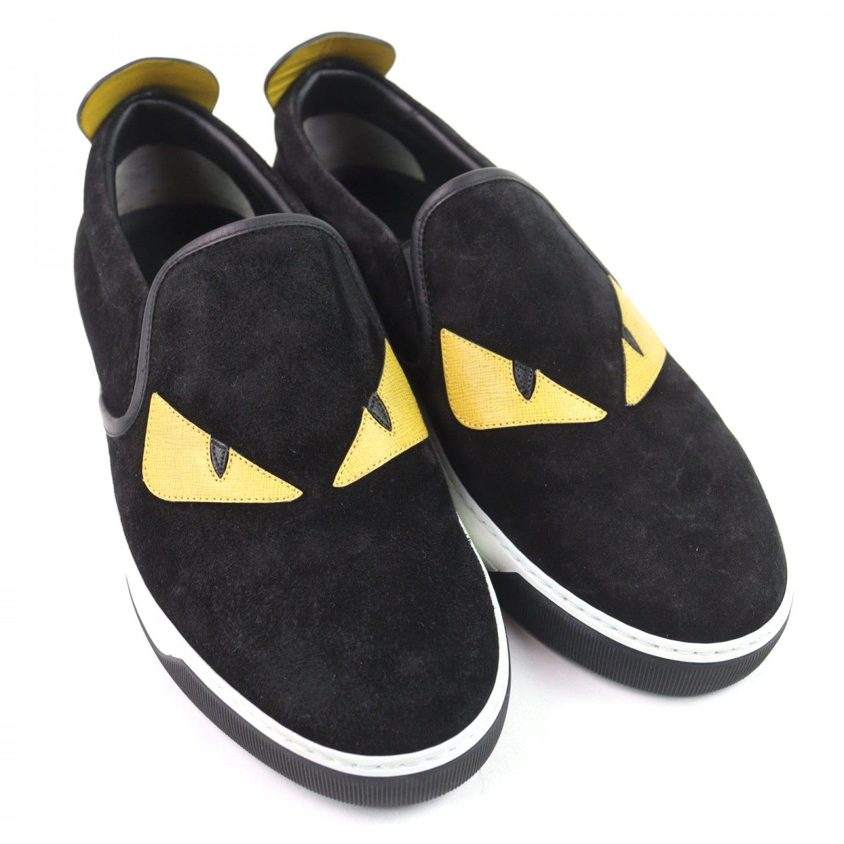 FENDI Slip-on 7E0904 Main: Suede leather Black yellow Monster Bugs Eye mens 5