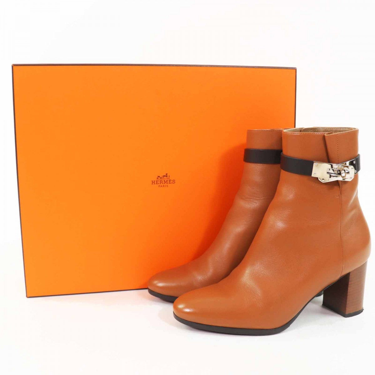 HERMES short boots Main: Leather Brown black Saint Germain Women 35.5