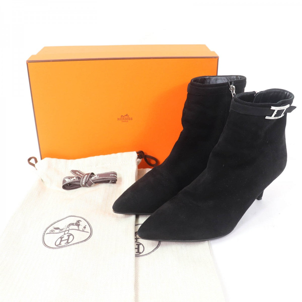 HERMES short boots Main: Suede leather black Blanche Women 38