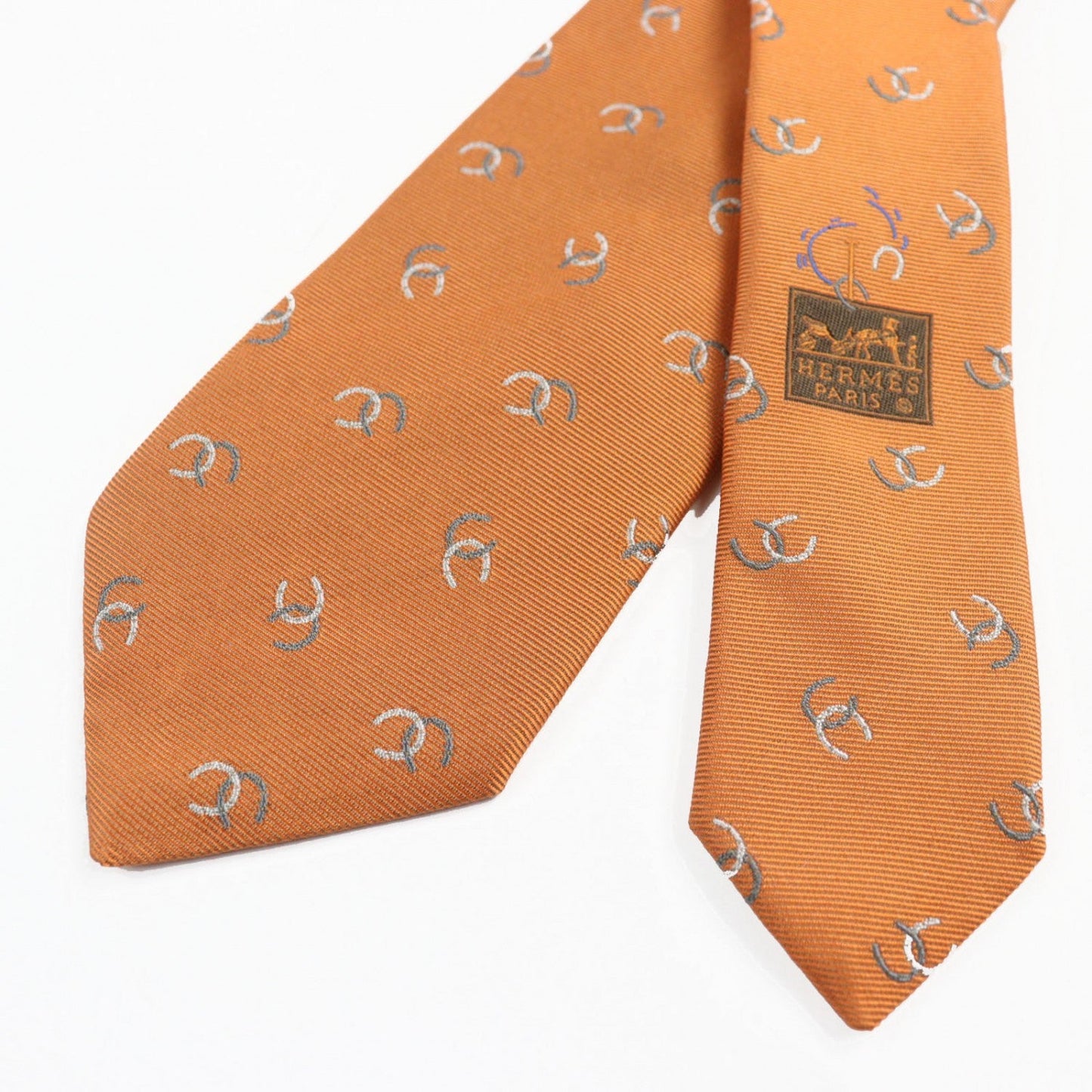 HERMES tie 339359T silk ORENGE/GRIS/BLANC Croisée le Fer