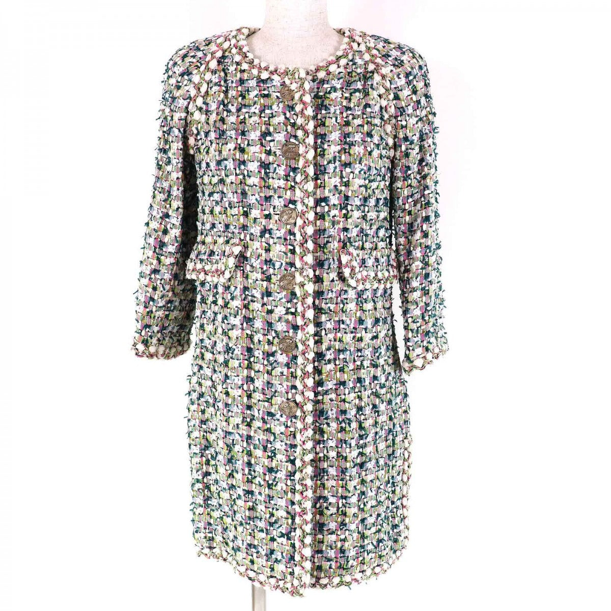 CHANEL No color jacket 18C P57919 Outer: 48% polyamide, Outer: 47% cotton, Outer: 5% viscose, Lining: 100% silk Green White Pink FANTASY TWEED Women 36