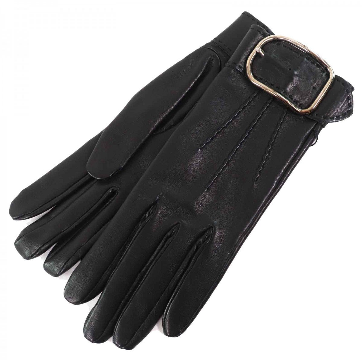 HERMES gloves Main: Leather black Women 6.5