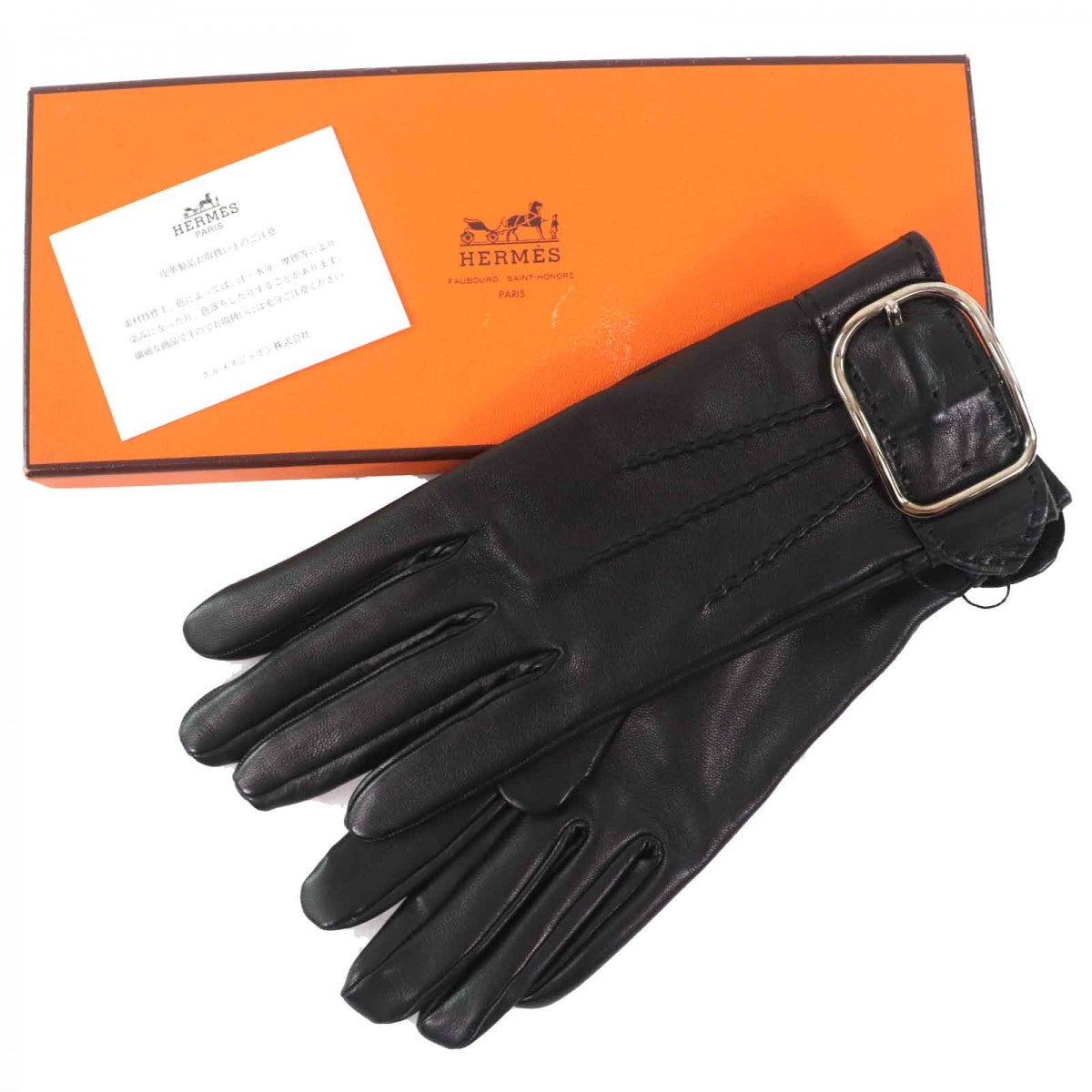 HERMES gloves Main: Leather black Women 6.5