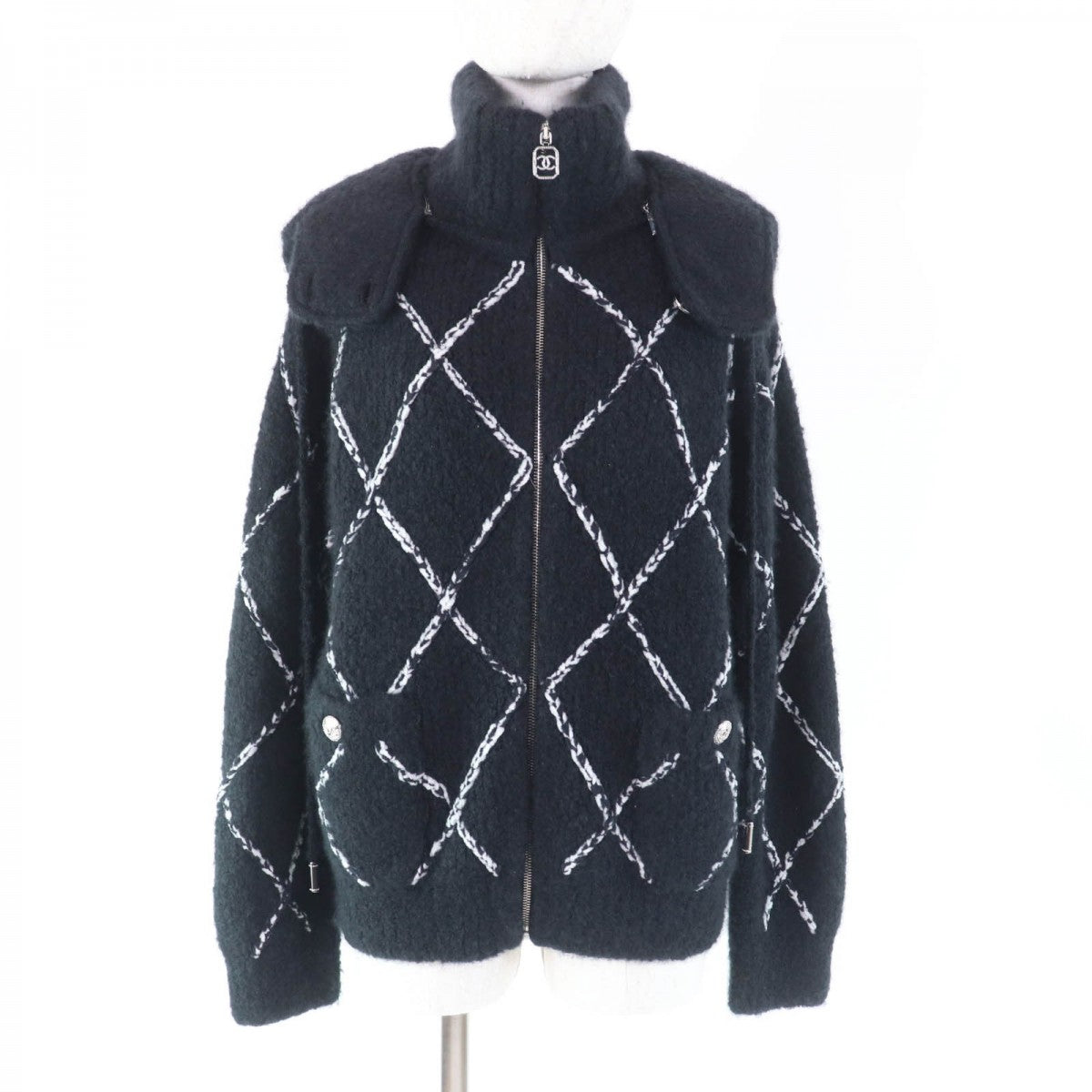 CHANEL Jacket P74369 Main: 63% cashmere, Main: 24% silk, Main: 13% nylon Black White Women 38
