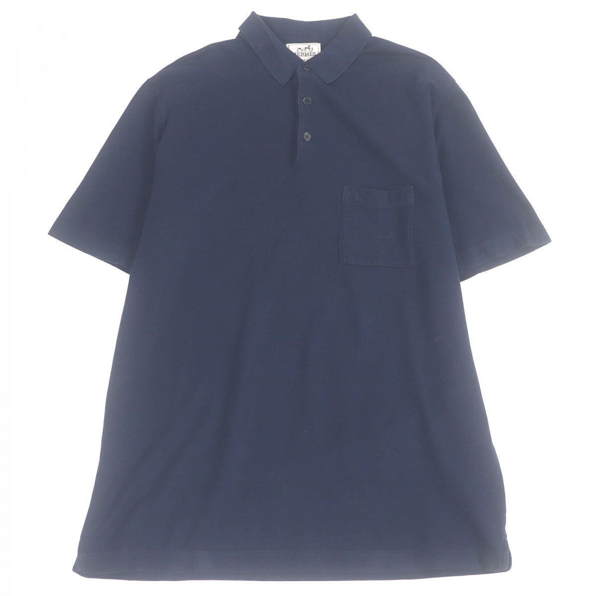 HERMES Short sleeve polo shirt cotton Navy XXL