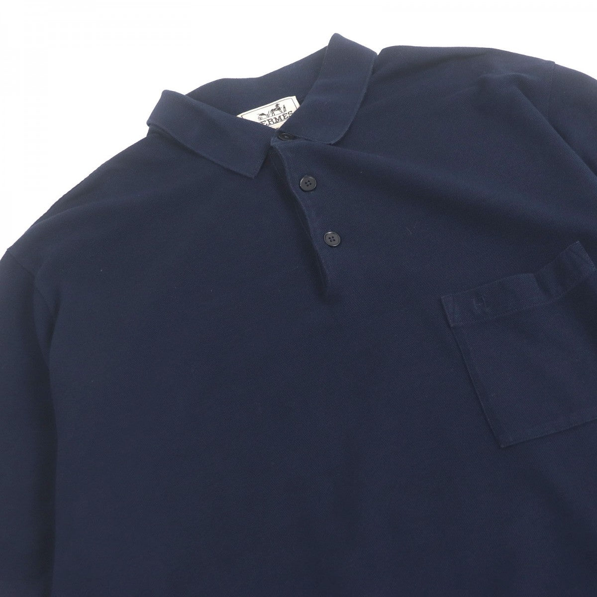 HERMES Short sleeve polo shirt cotton Navy XXL