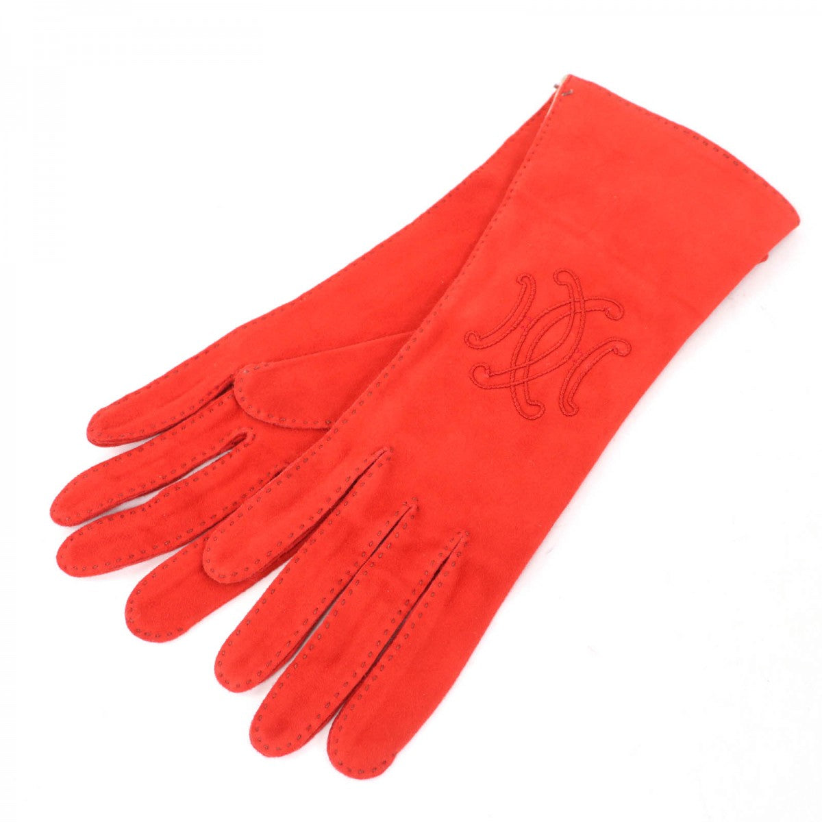 HERMES gloves Main: Suede leather Orange Women 7