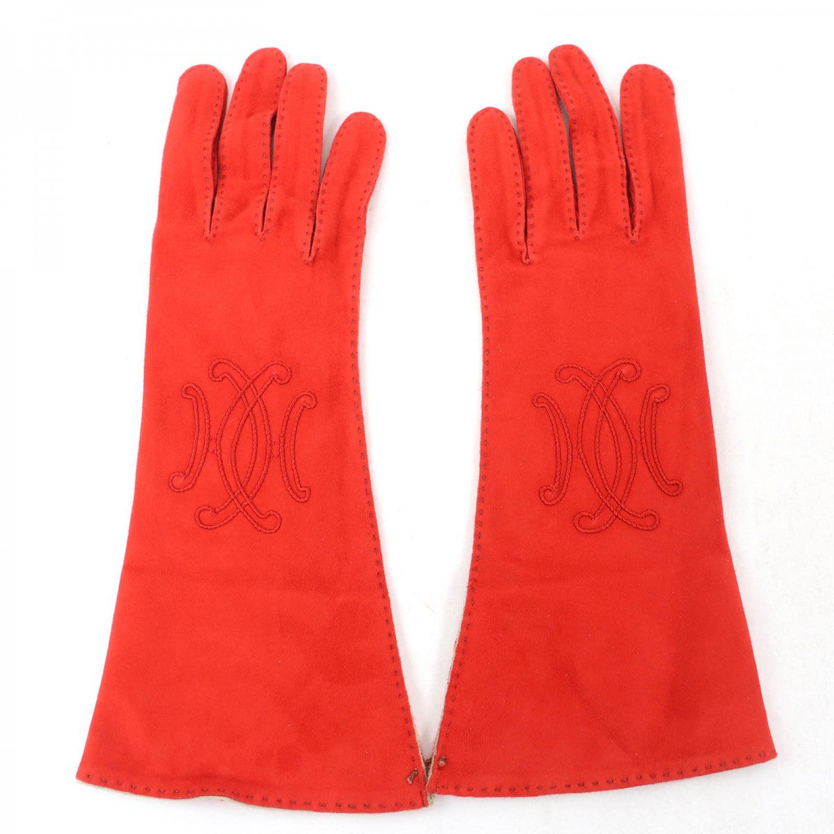 HERMES gloves Main: Suede leather Orange Women 7