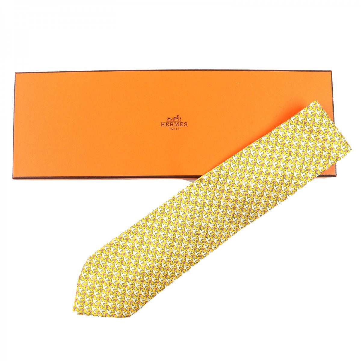 HERMES tie Main: 100% silk Yellow type mens