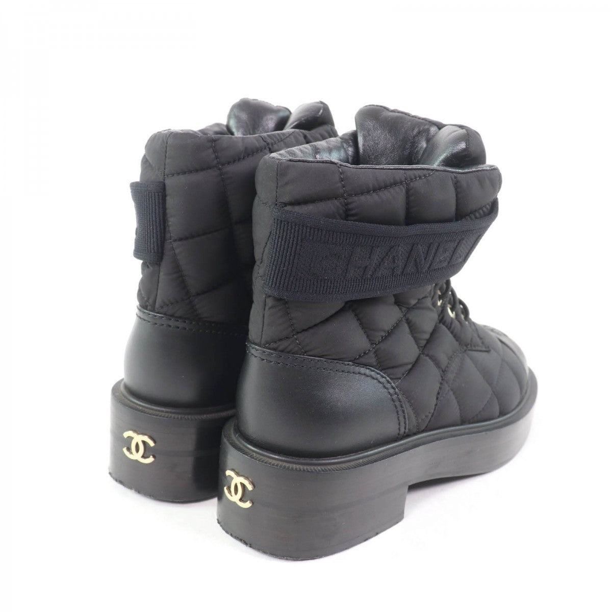 CHANEL short boots G45125 Fabric, Calfskin, Patent Leather black COCO Mark Matrasse Women 35 1/2