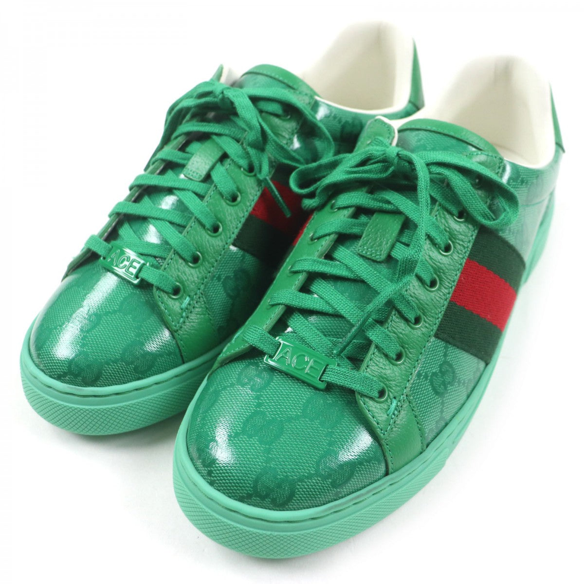GUCCI Low cut sneakers 760775 Main: Leather green Webline Sherryline GG Crystal ACE mens 6.5