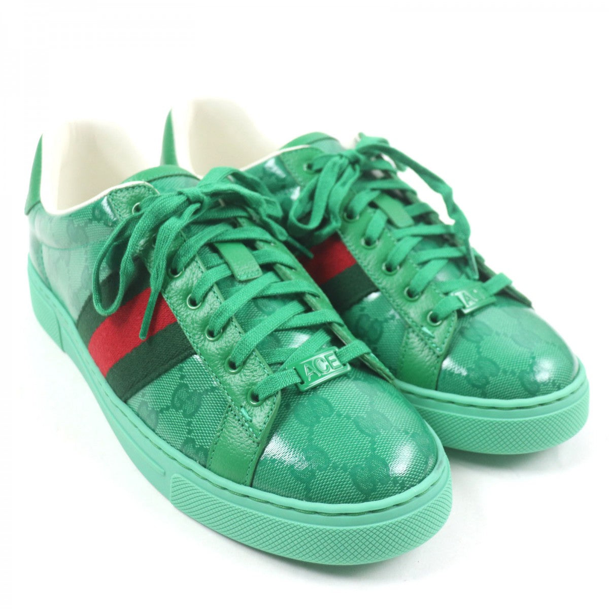 GUCCI Low cut sneakers 760775 Main: Leather green Webline Sherryline GG Crystal ACE mens 6.5