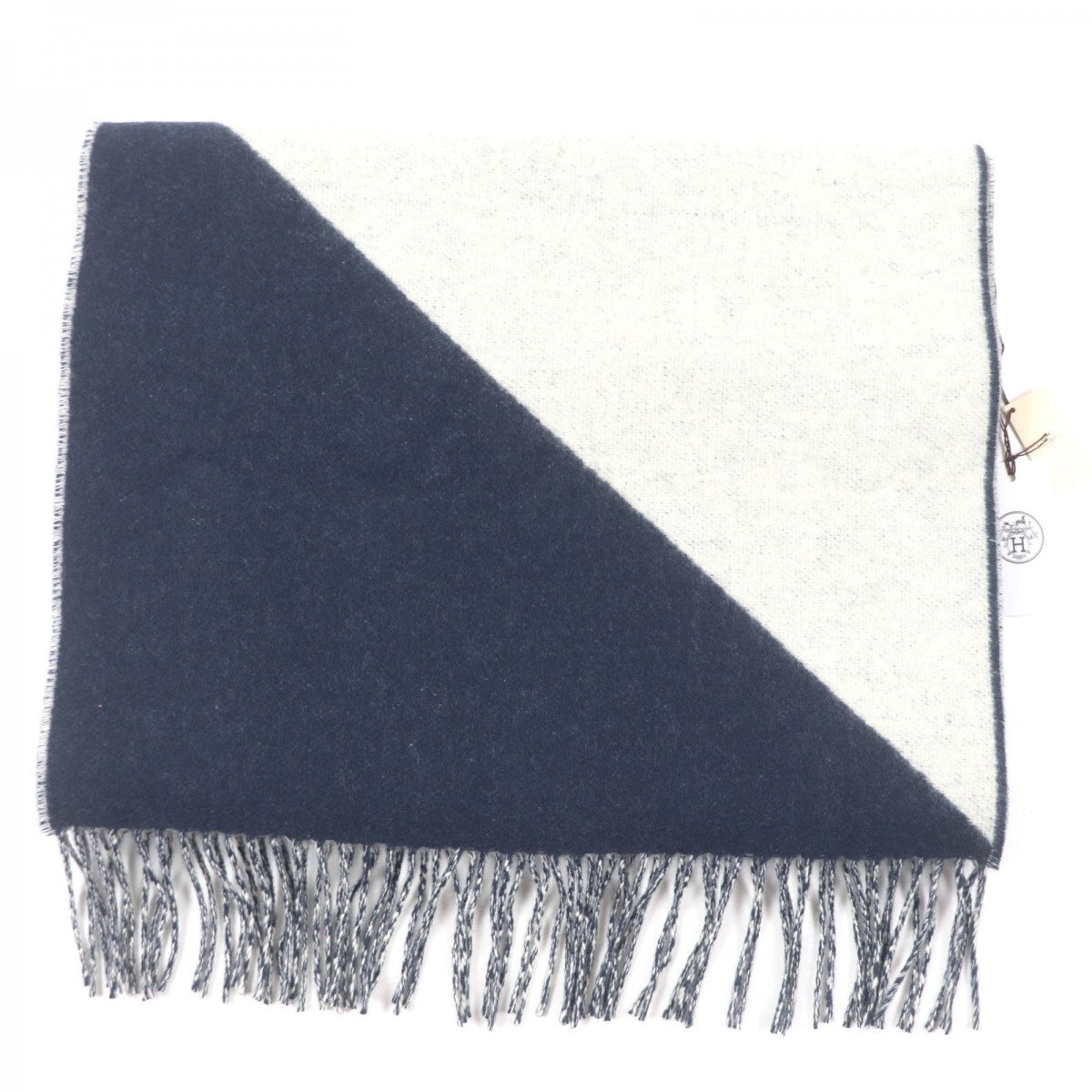 HERMES Scarf Main: 100% cashmere Navy white Kazak mens