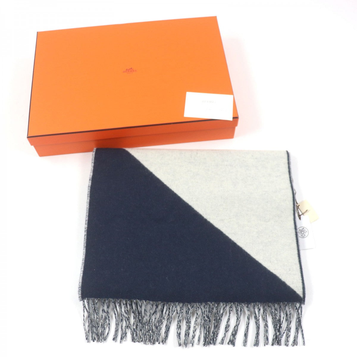 HERMES Scarf Main: 100% cashmere Navy white Kazak mens