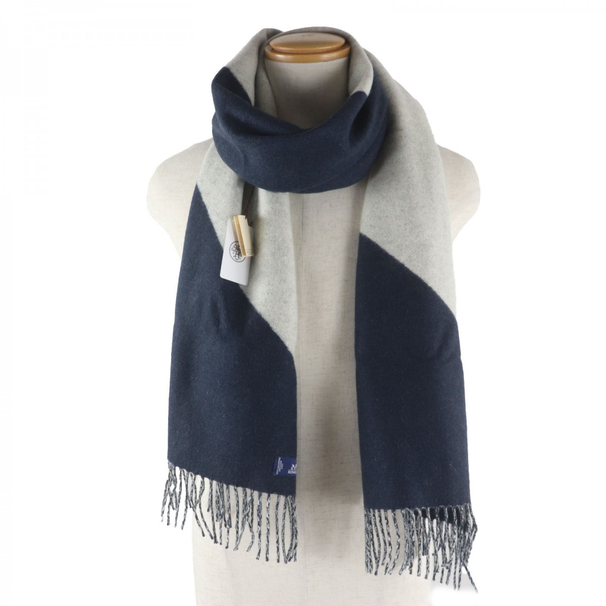 HERMES Scarf Main: 100% cashmere Navy white Kazak mens