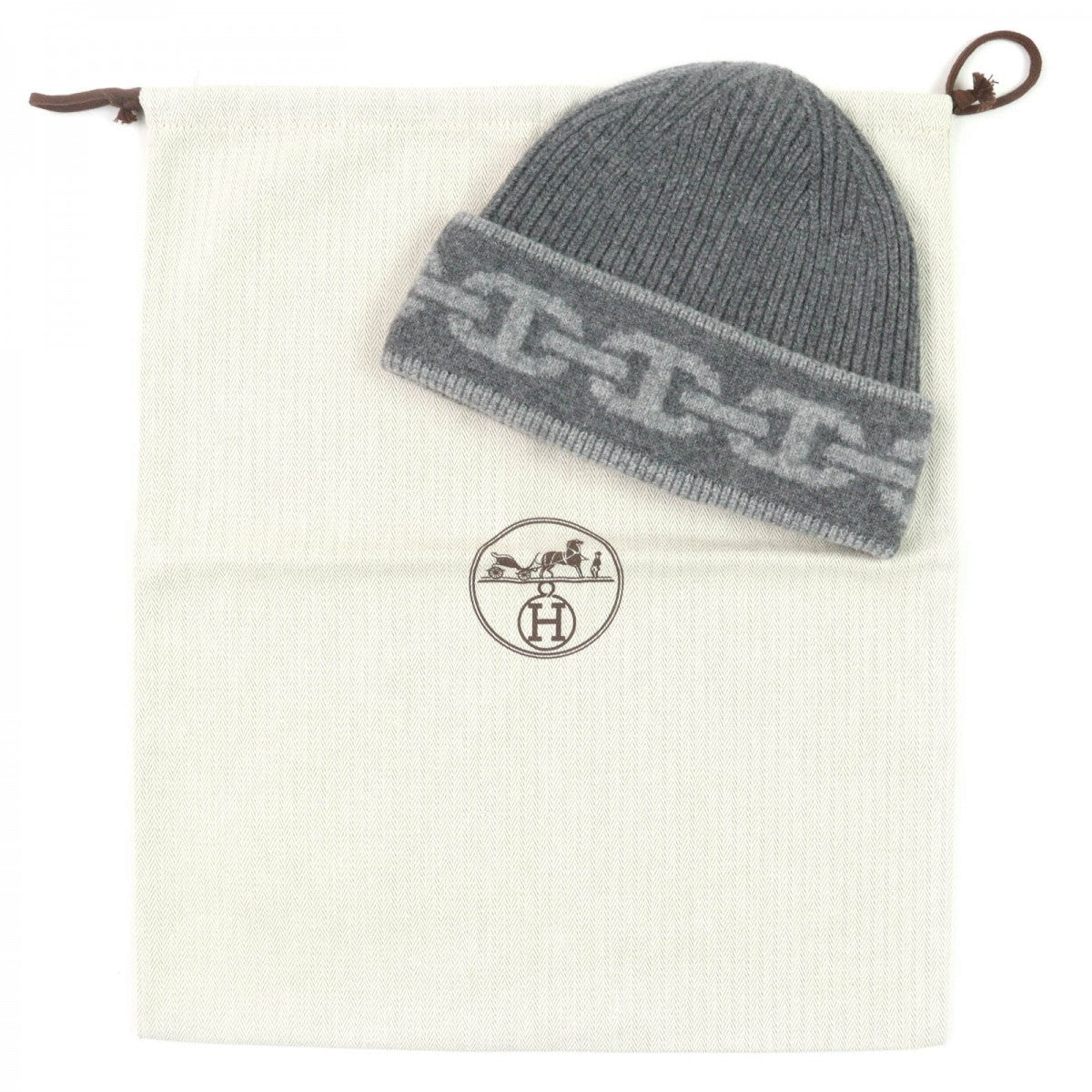 HERMES Knit cap Main: 99% cashmere, Main: 1% polyurethane gray mens M
