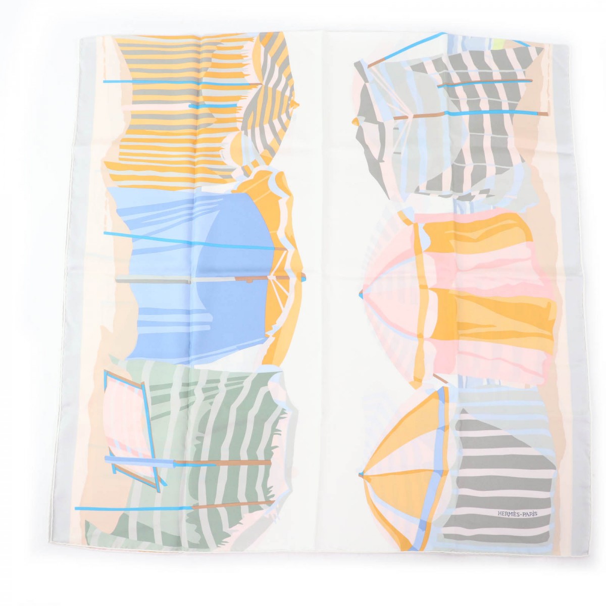 HERMES scarf Main: 100% silk BLANC/BLEU GLACIER Rectangle The charm of Normandy Coast Women