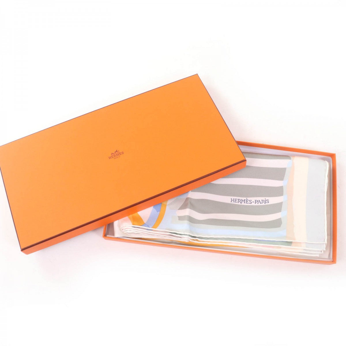 HERMES scarf Main: 100% silk BLANC/BLEU GLACIER Rectangle The charm of Normandy Coast Women