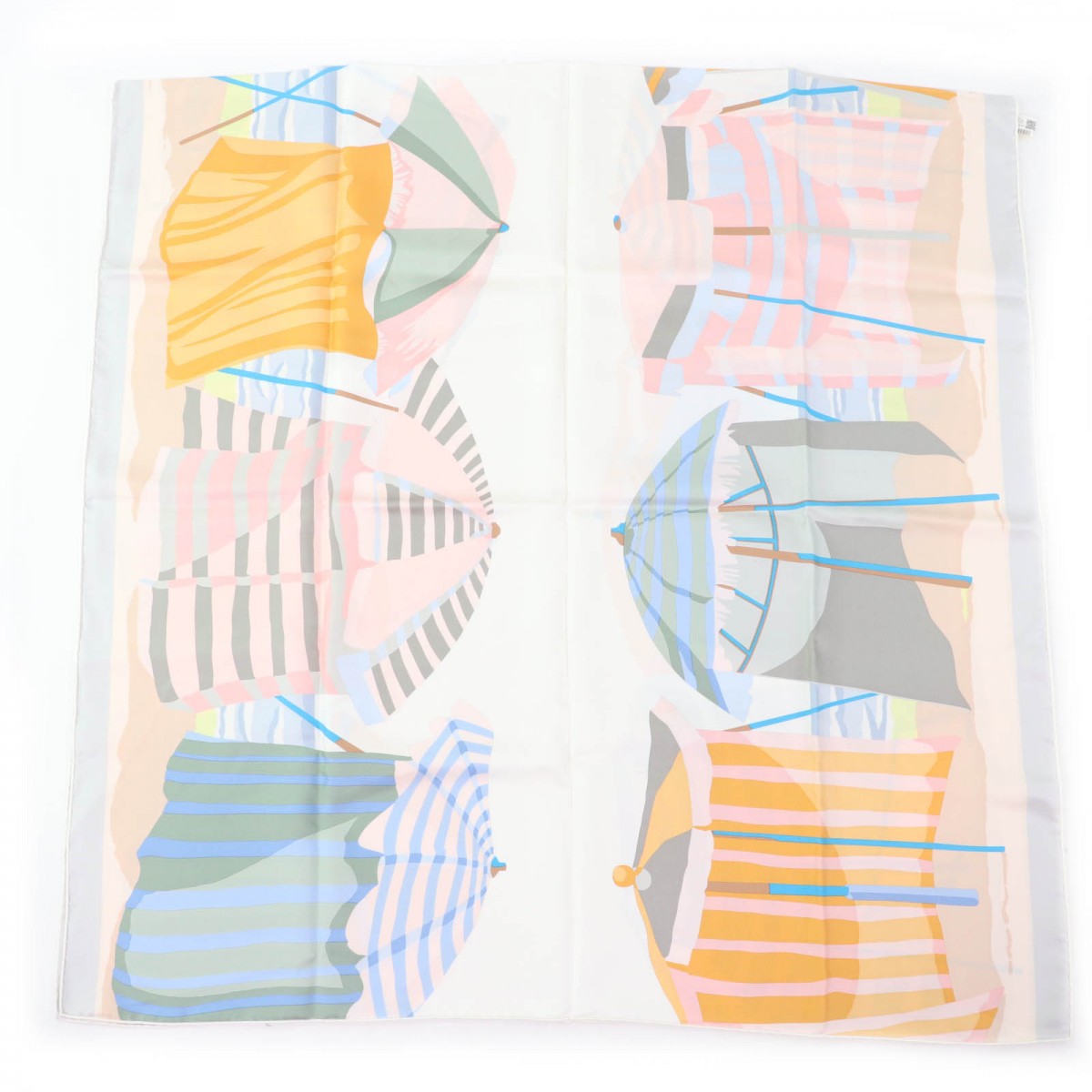 HERMES scarf Main: 100% silk BLANC/BLEU GLACIER Rectangle The charm of Normandy Coast Women