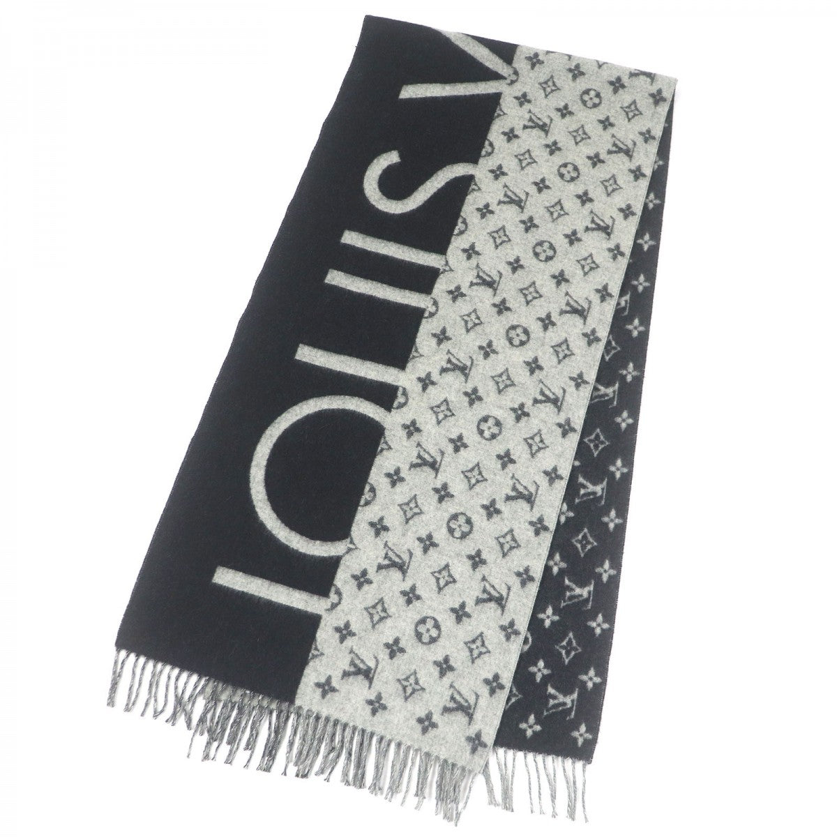 LOUIS VUITTON Scarf M70924 Main: 100% cashmere Gray black Esharp / LV Split mens