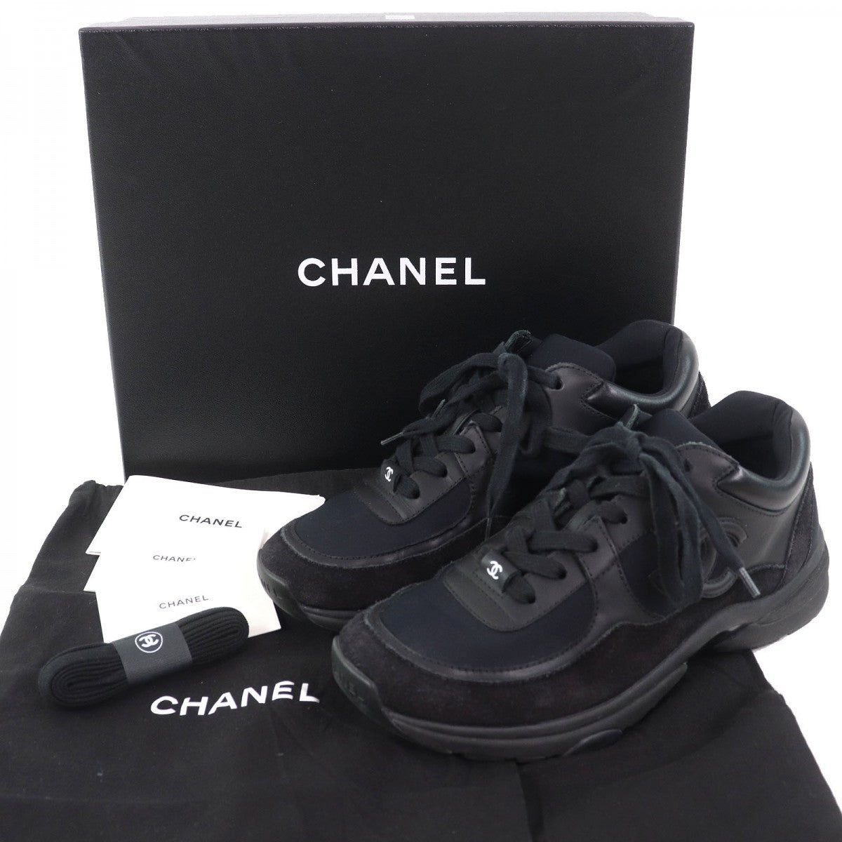 CHANEL sneakers G33745 Main: suede leather, part: leather All black Women 36.5