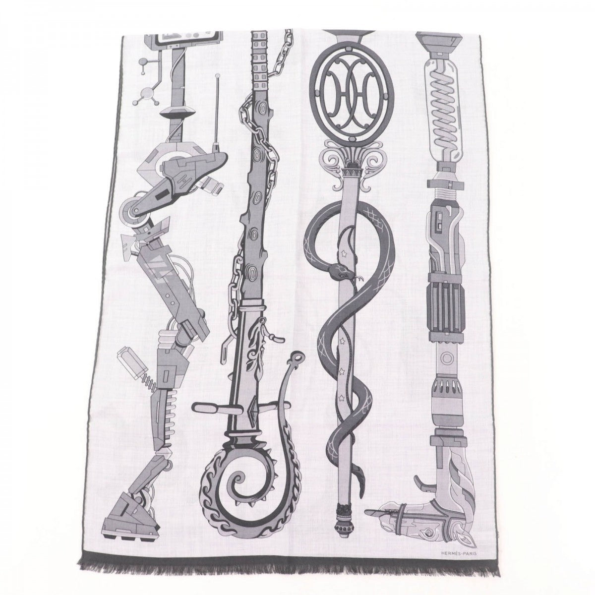 HERMES Stall Main: 70% cashmere, Main: 30% silk Gris Cine Clair/Gris Moyen/Anthracite Rectangle 63x180 cm Katsouna Women