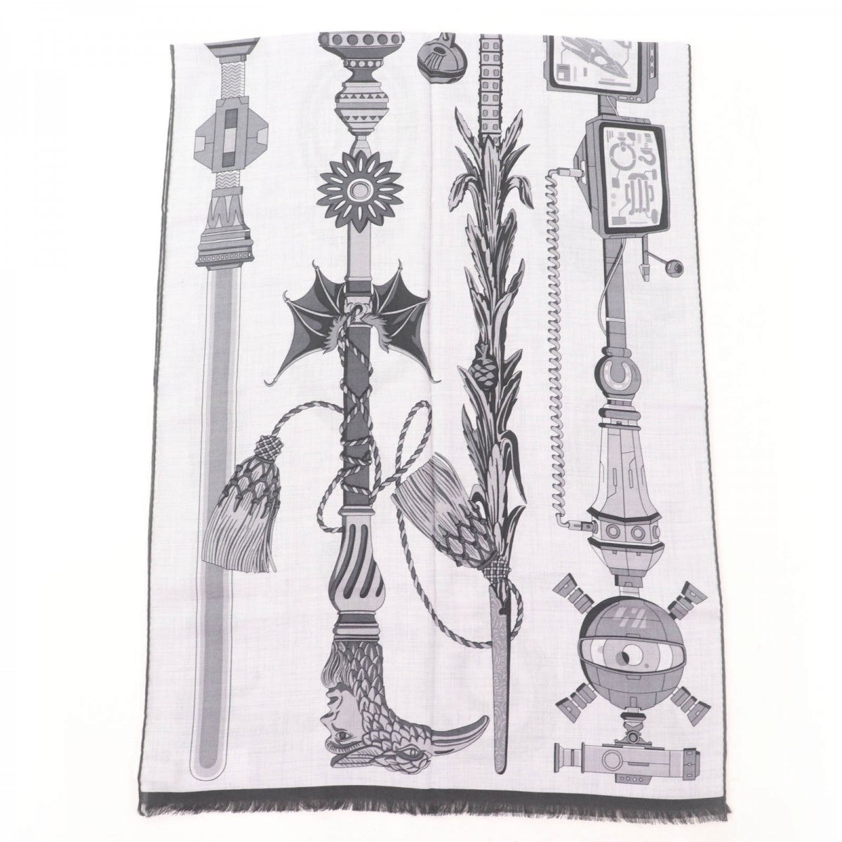 HERMES Stall Main: 70% cashmere, Main: 30% silk Gris Cine Clair/Gris Moyen/Anthracite Rectangle 63x180 cm Katsouna Women