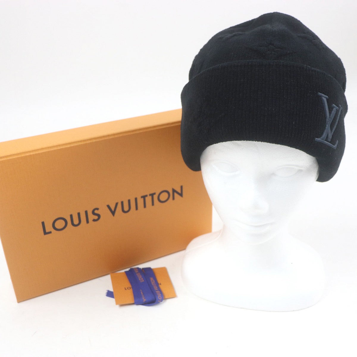 LOUIS VUITTON Knit cap M96194 Main: 97% cotton, Main: 2% polyamide (nylon), Main: 1% elastane (polyurethane) black LV Crash Monogram mens